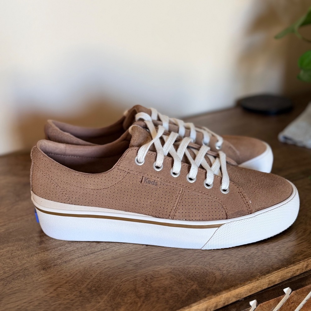 Keds Jump Kick Duo Women Size 8 Tan Suede Platform Sneaker Lace Up Casual Preppy - Picture 5 of 10